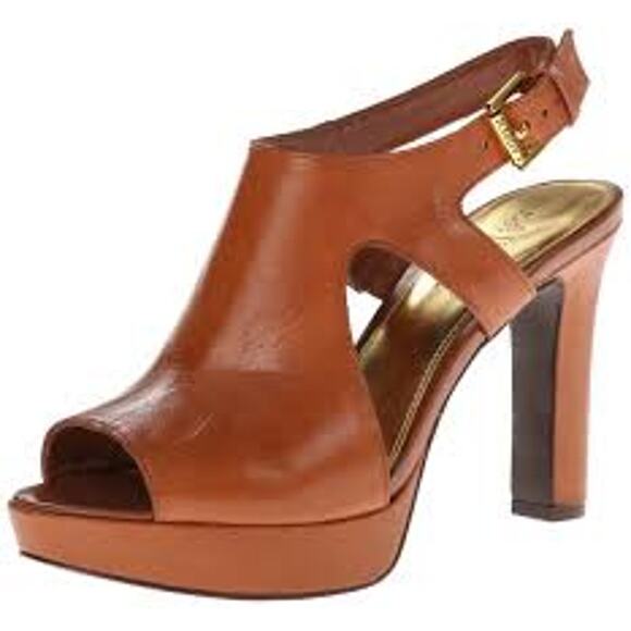 Lauren Ralph Lauren Shoes - Lauren Ralph Lauren Synthia Cognac Leather Platform Slingback Sandals 10